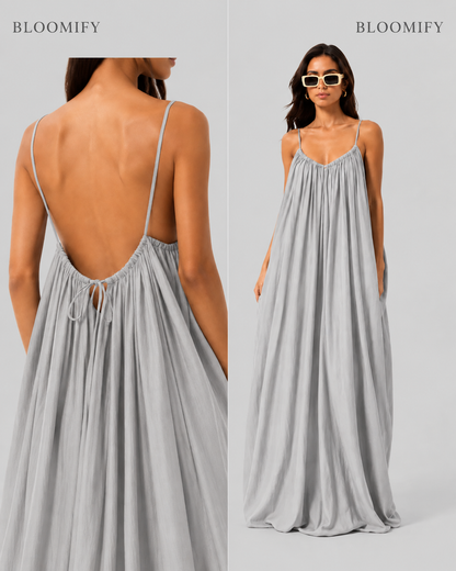 Backless Cami Gathered Maxi Dress with Back Flow