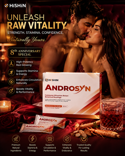 HiSHIN ANDROSYN™ Premium Men's Vitality Botanical Beverage | Red Ginseng & Tongkat Ali | 150ml