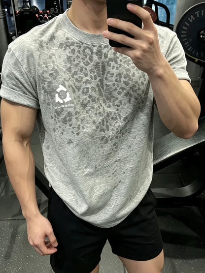 Sweat Reactive Leopard Print T-Shirt - Gray