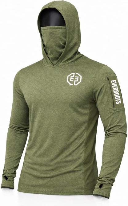 EVER BOOTS UPF +50 Long Sleeve Mens Sun Hoodie Shirt,Fishing Workout Shirt