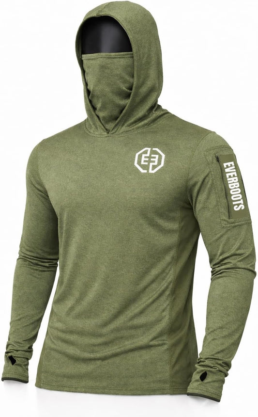 EVER BOOTS UPF +50 Long Sleeve Mens Sun Hoodie Shirt,Fishing Workout Shirt