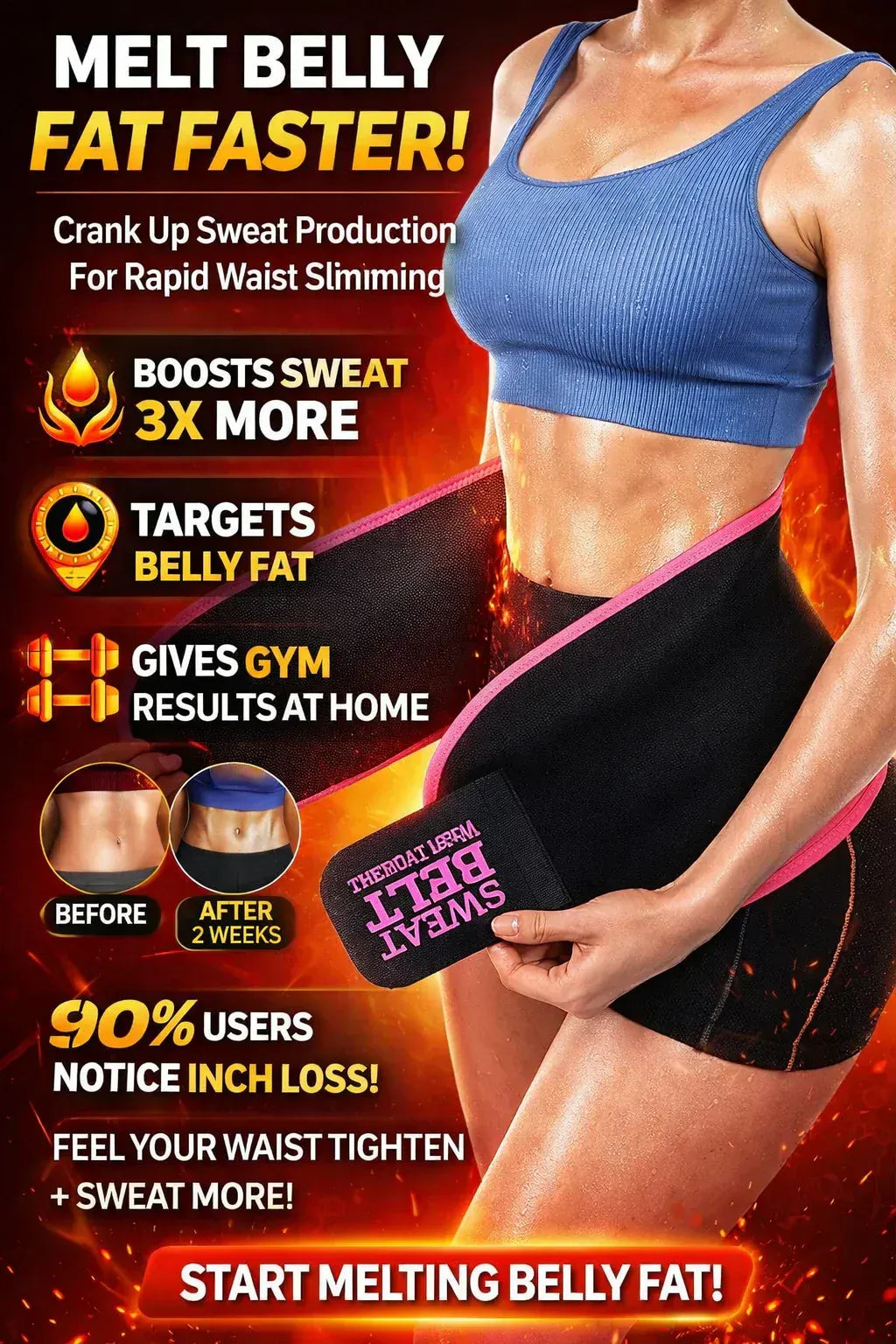 ( Imported Stuffed ) Full Size Instant Sweat Pro Waist Belt For Men & Women. Universal Adjustabl Size